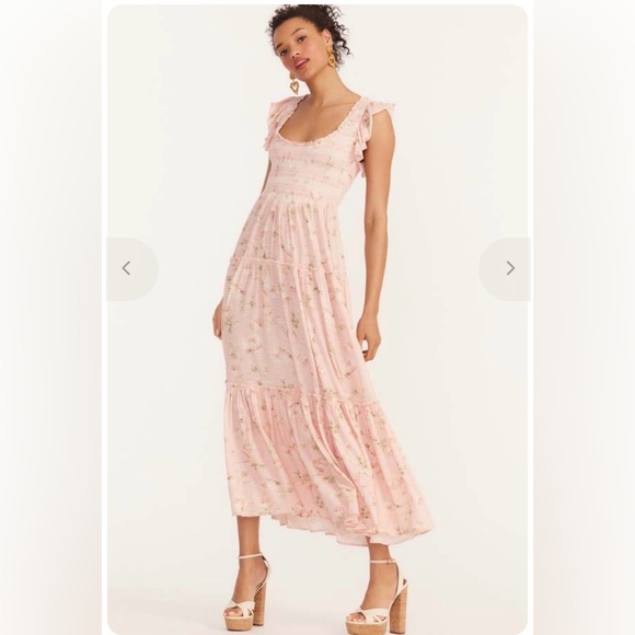 LoveShackFancy Dresses & Skirts - LoveShackFancy Chessie Maxi Dress Ballet Pink Floral Smocked M Cottagecore
